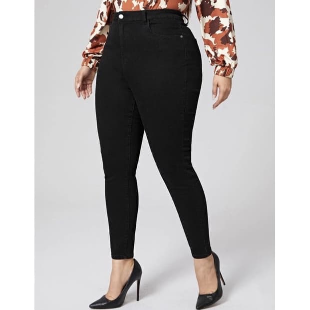 Calça Preta levanta Bumbum Jeans Plus Size Feminina Com Lycra Elastano Cintura Alta Tamanho Grande